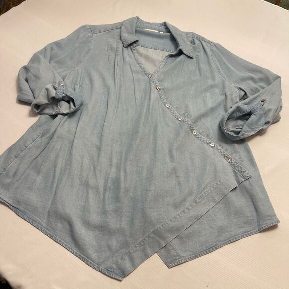 Soft Surroundings Asymmetrical Denim Wash Tencel Chambray Tunic Plus Size 2X - Picture 1 of 8